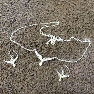 Fossil Bird Necklace and Earring Set